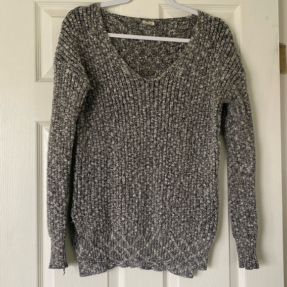Full Tilt Sweaters - Gray Chunky V Neck Sweater